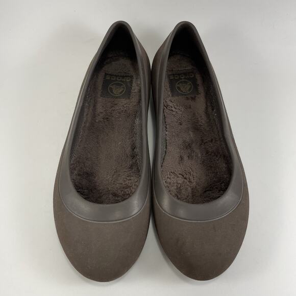 Crocs Mammoth Lined Flat Womens Size 7 Brown Rubber Slip On Workwear - Picture 3 of 9